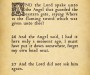 A page as though it was taken from an illuminated manuscript that reads: And the Lord spake unto the Angel that guarded the eastern gate, saying, 'Where is the flaming sword which was given unto thee?' And the Angel said, 'I had it here only a moment ago, I must have put it down somewhere, forget my own head next'. And the Lord did not ask him again.