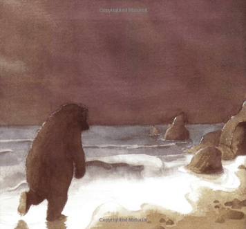 sad bear alone by the sea shore - image from "We're Going on a Bear Hunt"