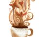 painting of a coffee cup with butterflies and hearts and fancy swirls rising in the steam
