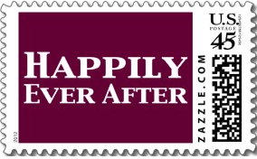 US Mail stamp with the text 'HAPPILY EVER AFTER' printed on it