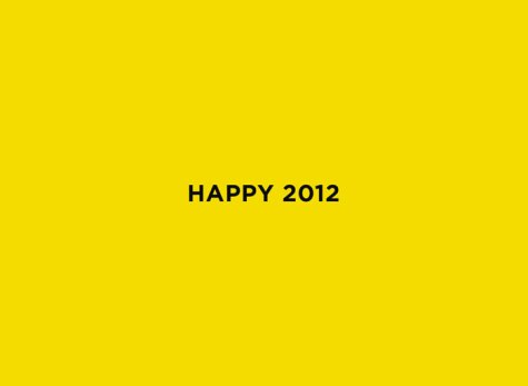 Bright yellow square with the black text saying "HAPPY 2012"