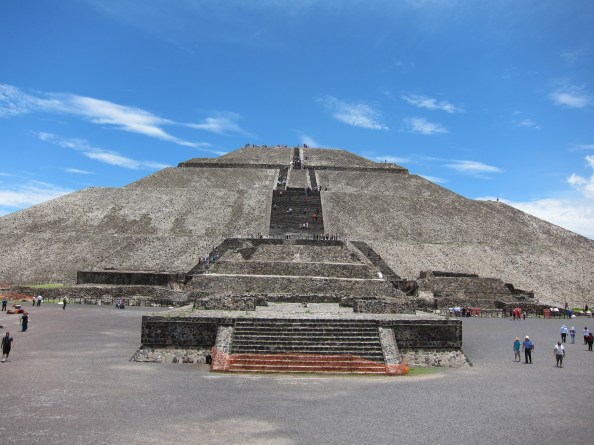 temple of the sun, Teotihuacán View from the base of the stairs leading up the side of the temple of the sun pyramid at Teotihuacán