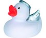 white rubber ducky with silver halo and wings