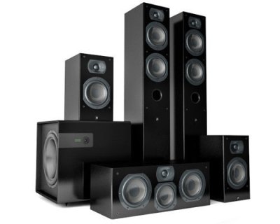 Black wooden 5.1 speaker system of exceptional charm and grace