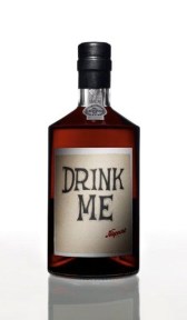 Bottle of port with the label 'DRINK ME'