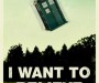 Fuzzy image of the TARDIS flying over a treeline. Caption reads: I want to believe.