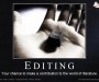 A hand with a delete key resting in the centre of it. Caption reads: Editing - Your chance to make a contribution to the world of literature.