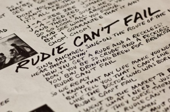 Liner notes of The Clash's album "London Calling" focusing on the lyrics to their song "Rudie Can't Fail"