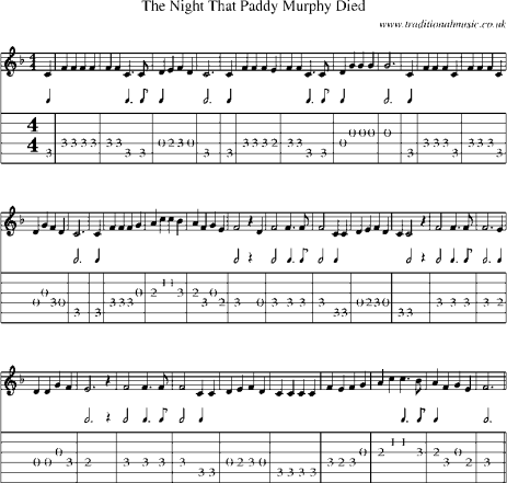 Guitar Tab and Sheet Music for "The Night That Paddy Murphy Died"