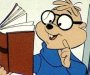 Simon from 'Alvin and the Chipmunks' with his trademark blue turtleneck, dark-rimmed glasses and massive book, which is he is looking at in a disturbingly excited fashion.