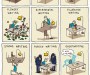 Styles of Writing. Twelve panel comic showing literal interpretations of 'active, passive, constrained, flowery, experimental, figurative, strong, forced, ghostwriting, fragmented, rewriting and persuasive writing'.