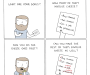 'Poorly Drawn Lines' comic entitled: 'It's time to start thinking about your future'. The first panel says, 'What are your goals?' and shows a man with a pen and a list. The second panel says, 'How many of them involve cheese?' We see the list. It reads, 'Buy cheese. Eat cheese. Get a job. Be proactive.' The third panel says, 'Can you do the cheese ones first?' and shows the man eating cheese. The fourth panel says, 'Can you make the rest of them involve cheese as well?' We see a revised list. 'Buy cheese' and 'Eat cheese' have been ticked off. 'Get a job' has been altered to 'Get a cheese' and 'Be proactive' has been altered to 'Be cheese'.